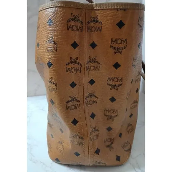 MCM Cognac Visetos Monogram Green Stripe Limited Edition Liz Shopper Tote - Picture 5 of 8